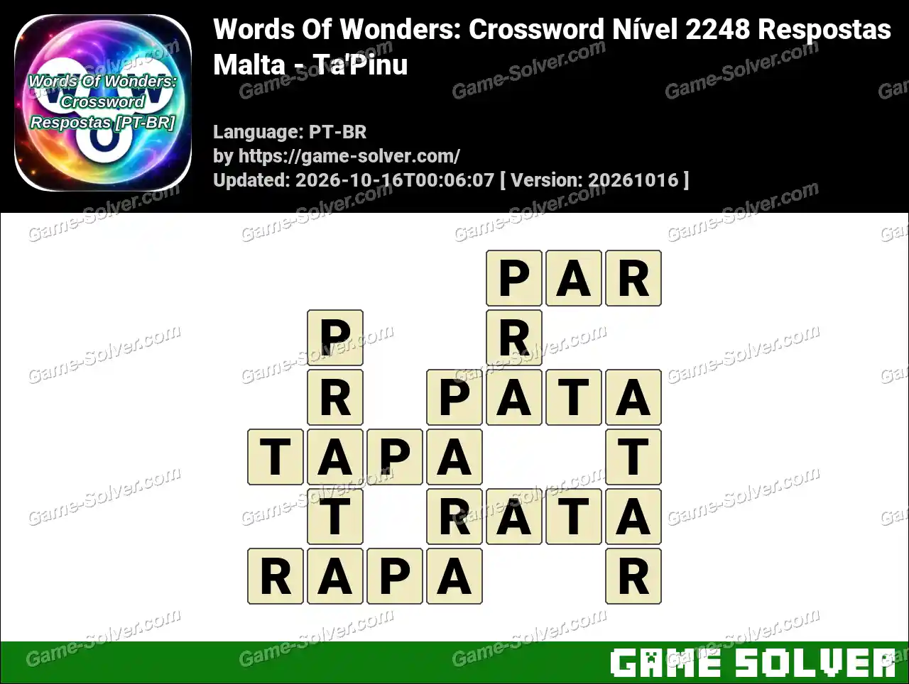 Words Of Wonders: Crossword Nível 2248 Respostas – Malta – Ta’Pinu